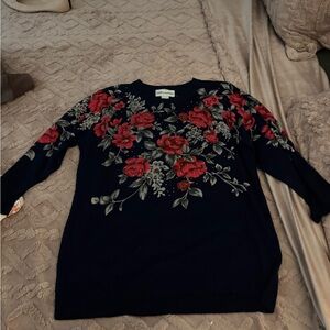 Cathy Daniels Red and Blue navy Floral Sweater